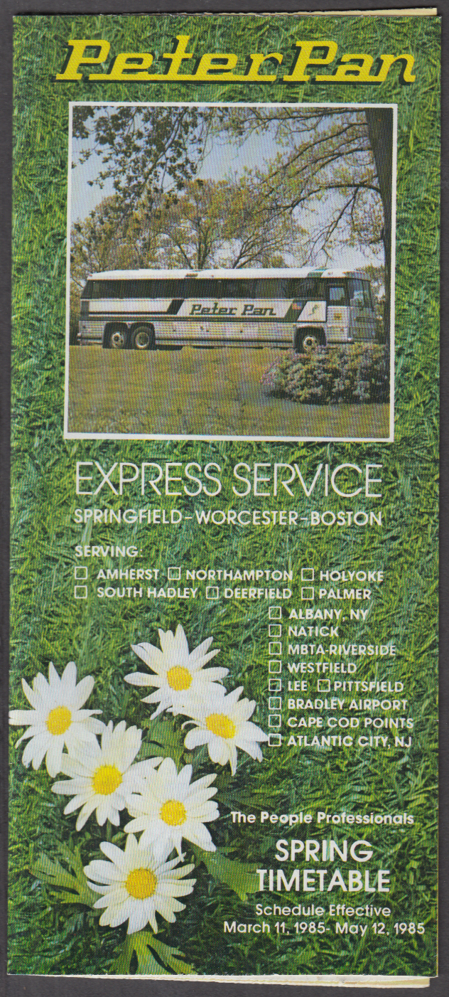 Peter Pan Bus Lines Express Service Schedule 3/11-5/12 1985