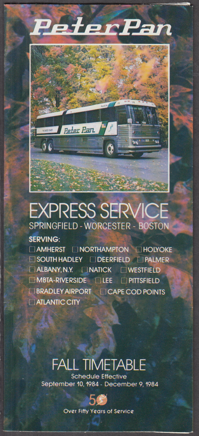 Peter Pan Bus Lines Express Service Schedule 9/10-12/9 1984