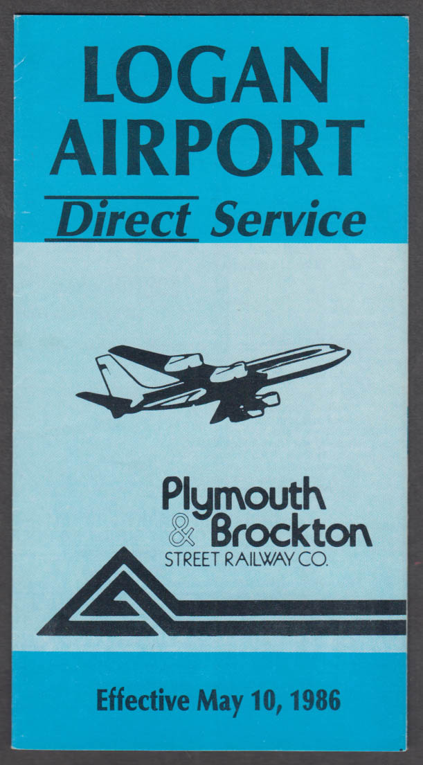 Plymouth & Brockton St Ry Logan Airport Direct Service Bus Schedule 1986