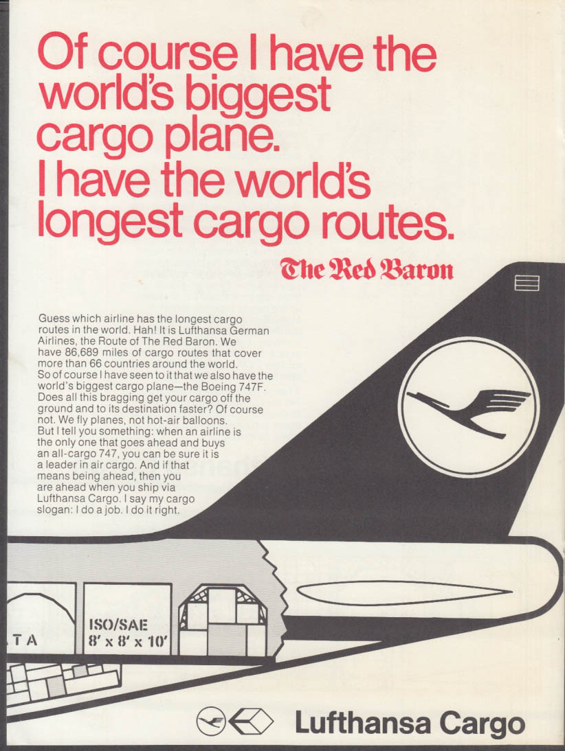 Lufthansa Cargo World's Only All-cargo Boeing 747 The Red Baron Ad 