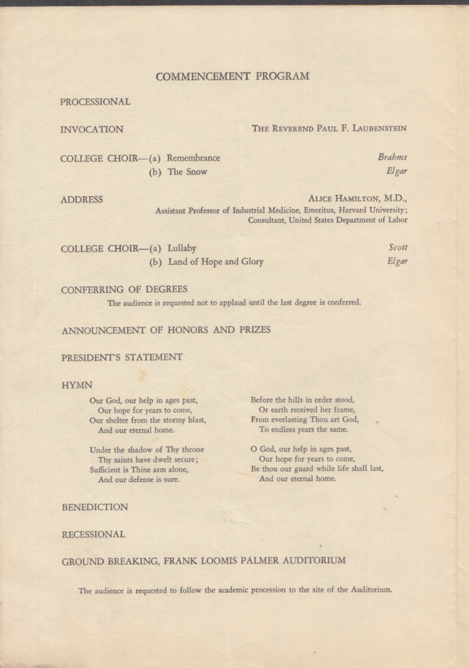 Connecticut College Commencement Exercises Program 1938