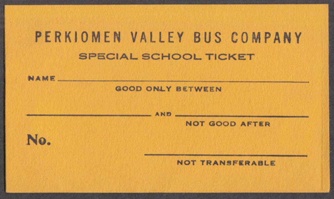 Perkiomen Valley Bus Company Special School Ticket unused E Greenville PA