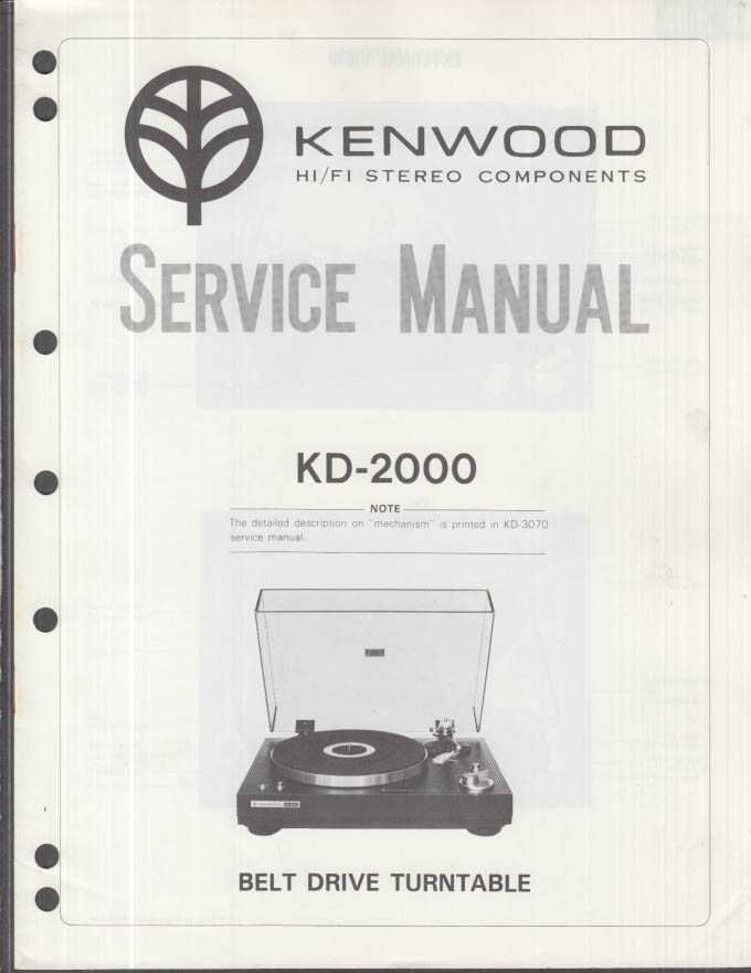 ORIGINAL Service Manual: Kenwood Model KD-2000 Belt Drive Turntable 1978