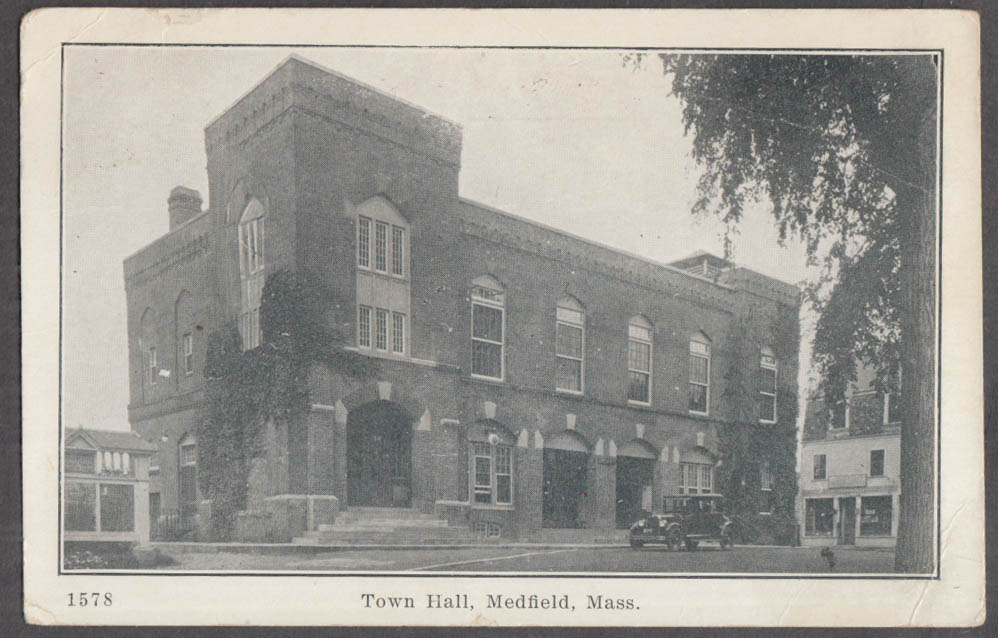 The Town Hall In Medfield Ma Postcard 1932