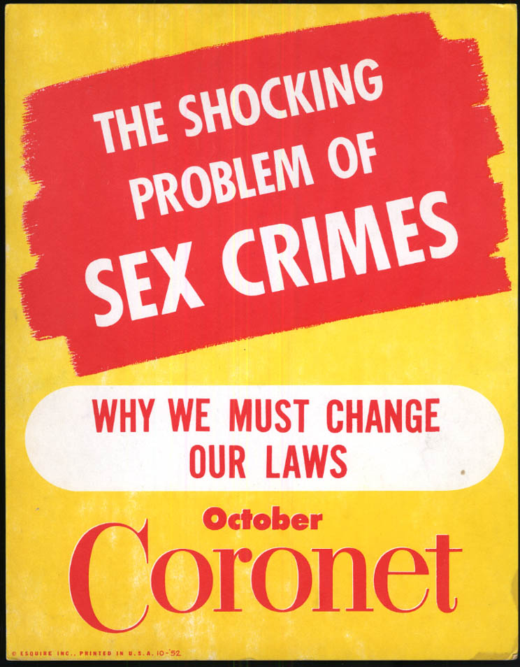 Coronet Magazine Newsstand Poster Shocking Problem Of Sex Crimes 1952