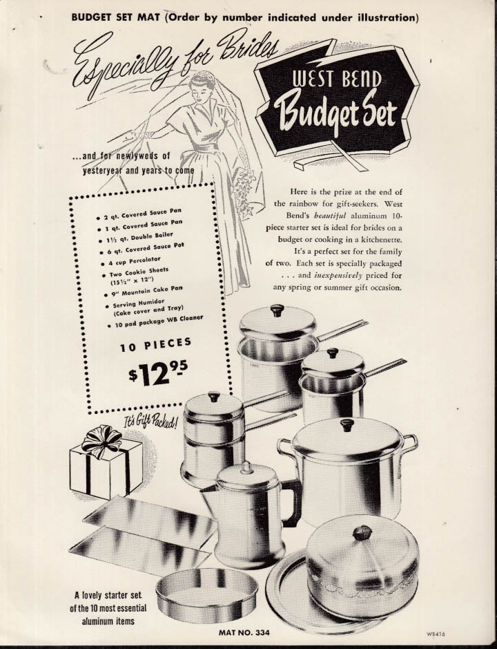 Vintage WEST BEND Aluminum Double Boiler Pot Pan 1 1/2 Qt