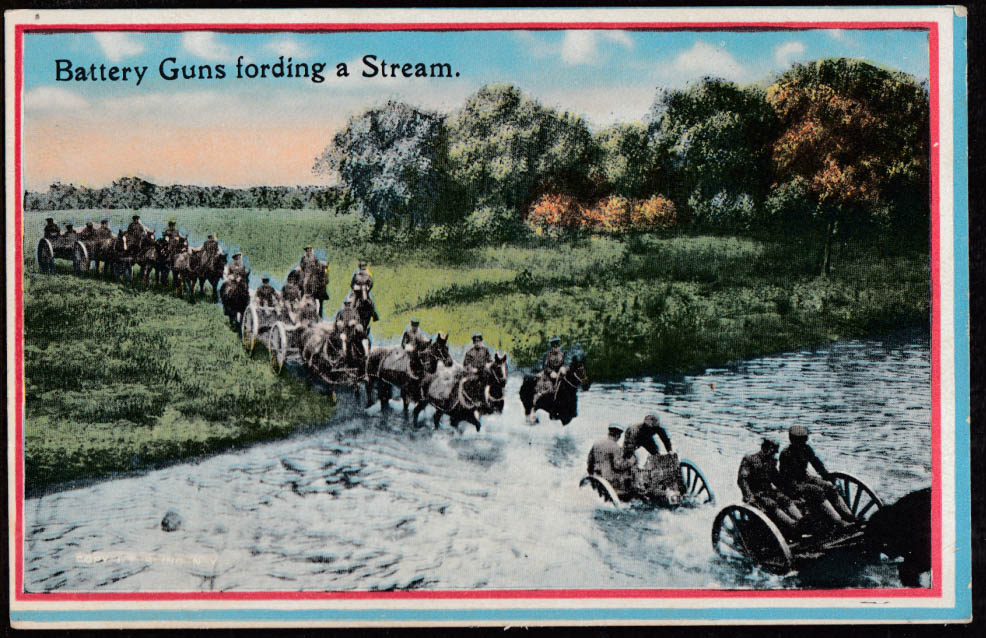 US Army Battery Guns Field Artillery Fording Stream Postcard Ca 1915