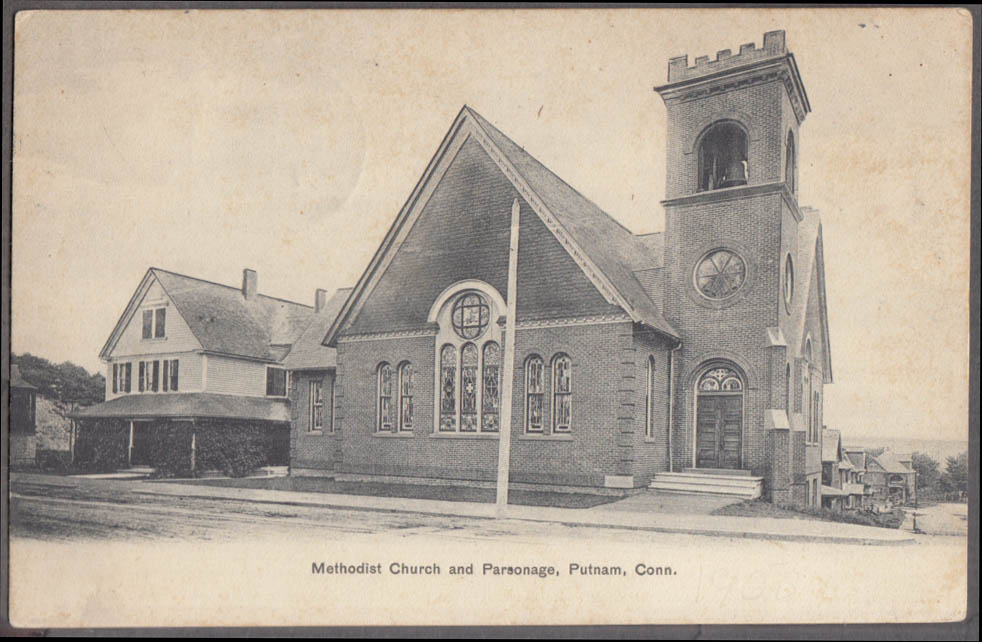 Methodist Church And Parsonage At Putnam Ct Postcard 1908