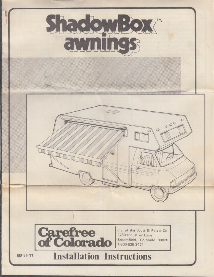 Carefree Of Colorado ShadowBox Awnings For Camper Vans Instructions 1977