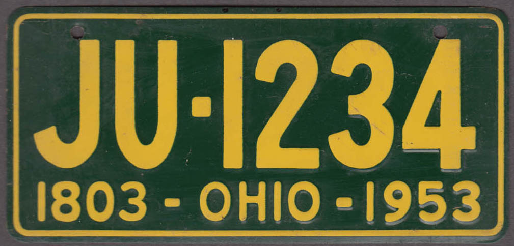 1953 Ohio JU-1234 Wheaties metal license plate with FREE ad reprint