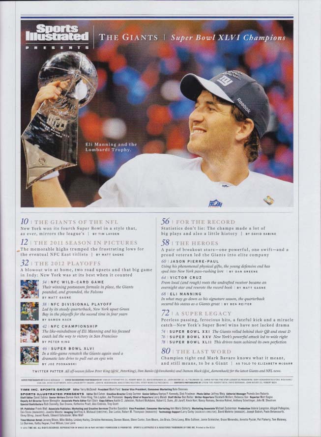 Sports Illustrated Commemorative Issue - New York Giants - 2012 Super Bowl  Champs