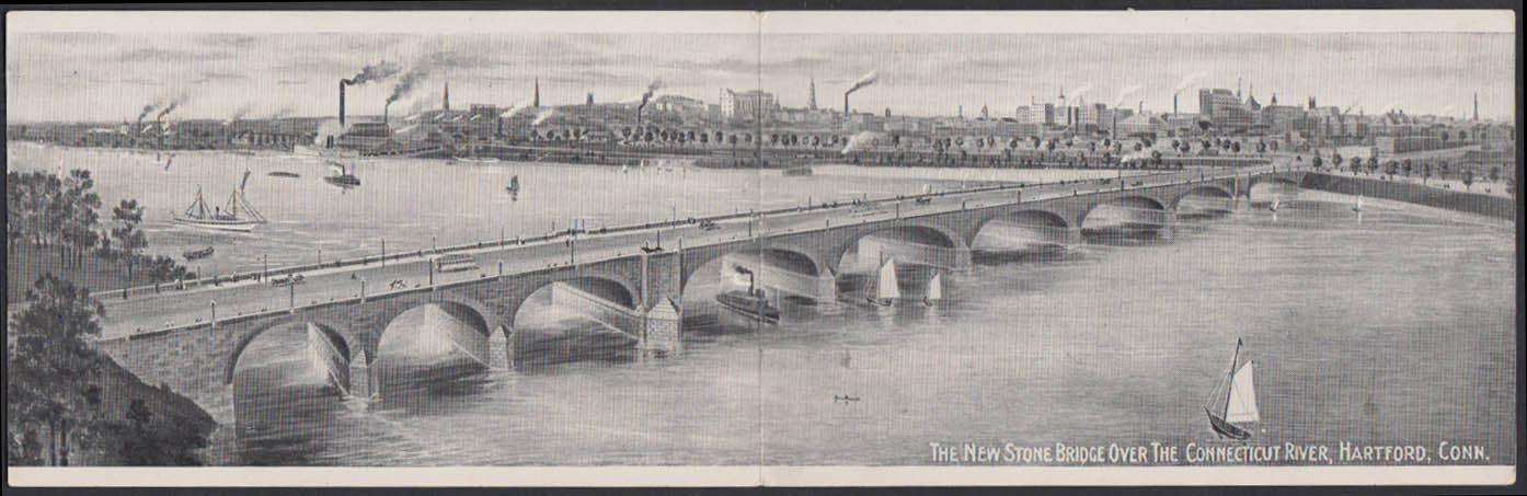 New Stone Bridge [later Bulkeley] Hartford Ct Double-wide Postcard C 1910