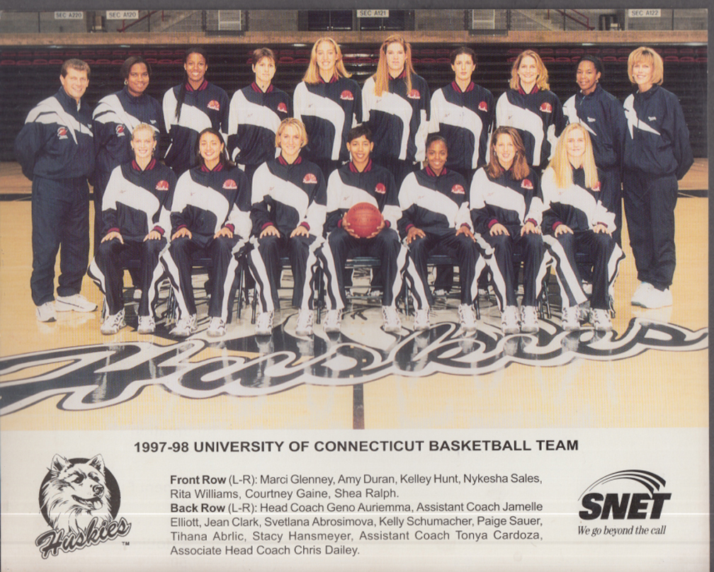 UCONN Women's Basketball Team Picture / Schedule card 19971998