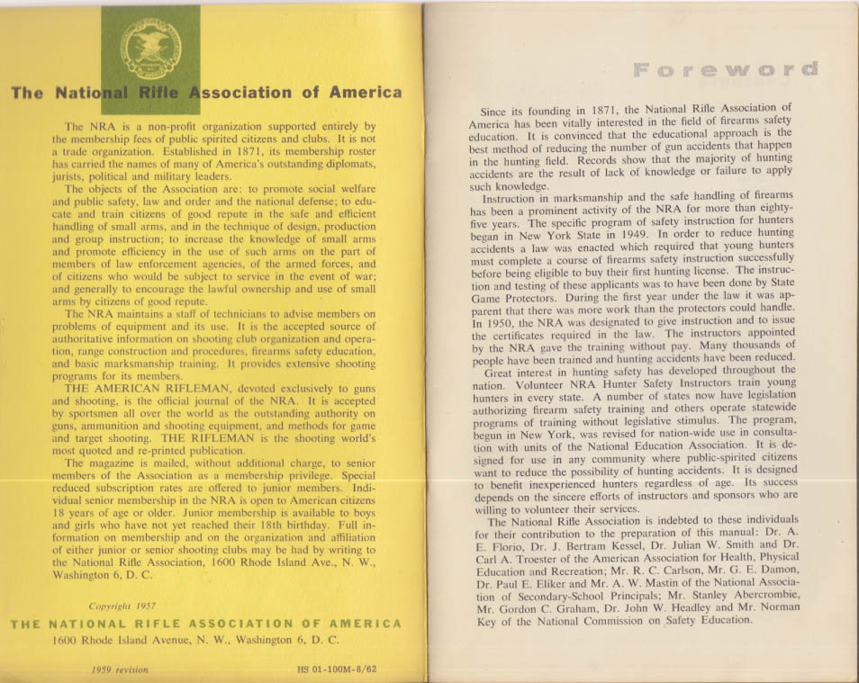 National Rifle Association NRA Hunter Safety Handbook 1959 1962