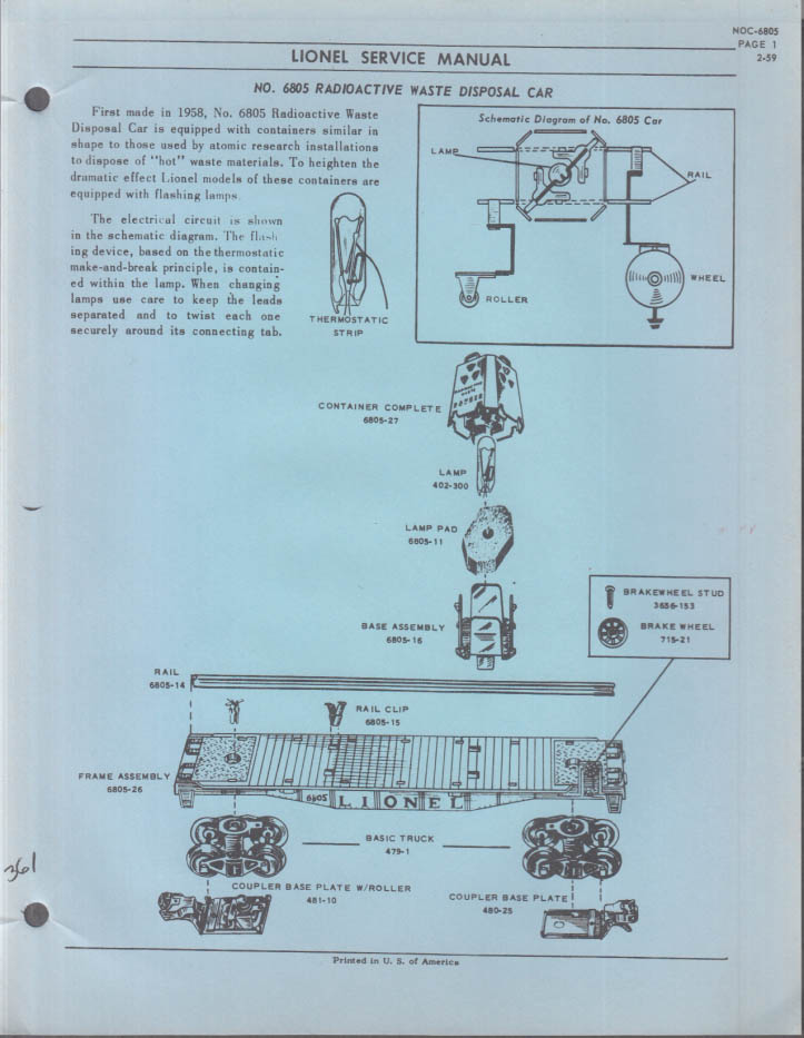 Lionel O Ga Electric Train Service Manual COPY 8605 Radioactive Waste