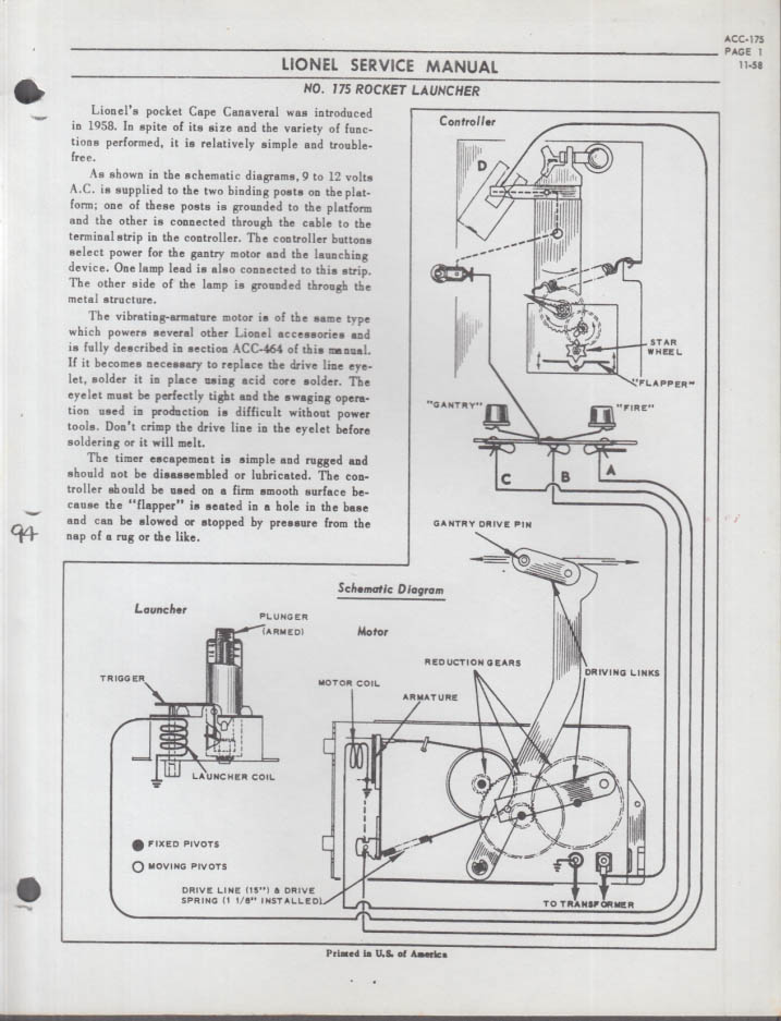 Lionel O Ga Electric Train Service Manual Copy Rocket Launcher