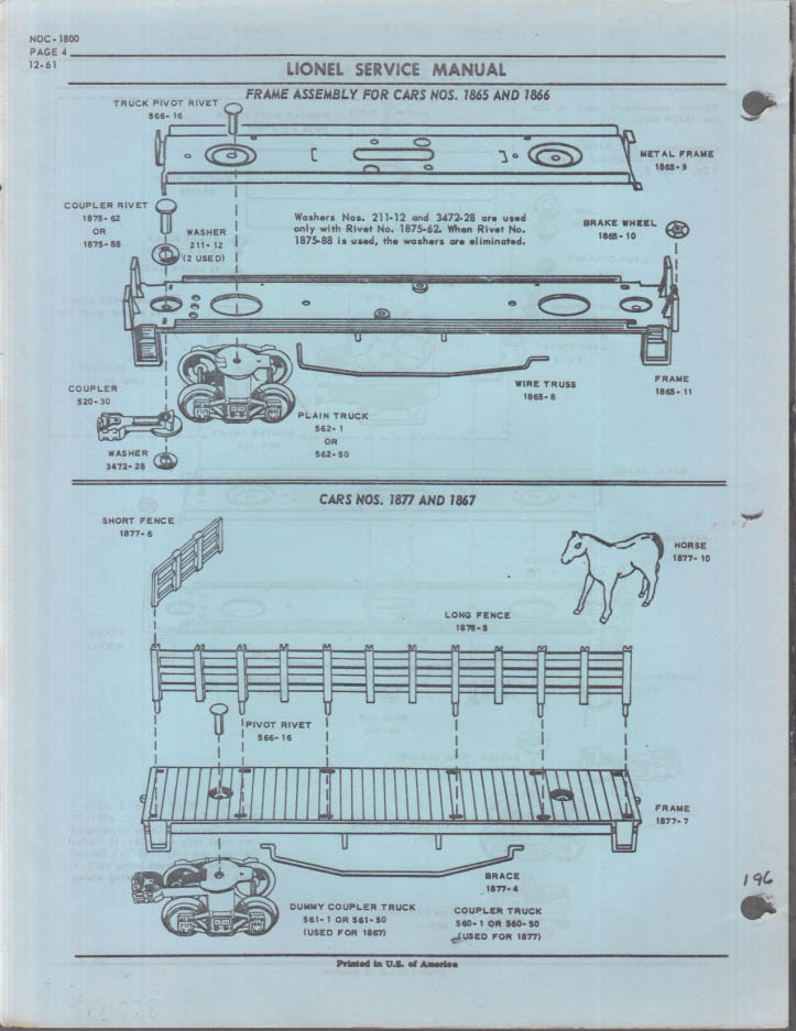 Lionel O Ga Electric Train Service Manual COPY 1800 1865 1866 Series