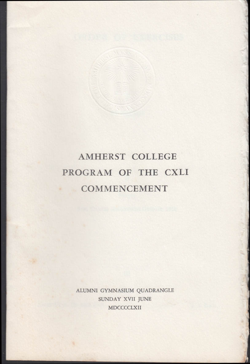 Amherst College Commencement Program 1962 Dean Rusk, speaker