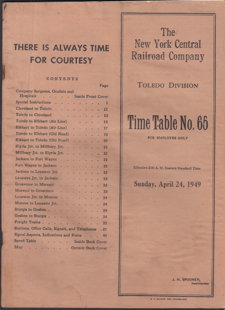 New York Central Railroad Employee Timetable 65 4/24 1949