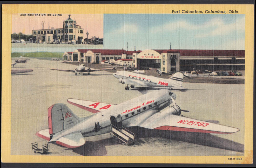 TWA & American Airlines DC-3 Airliners Port Columbus Airport OH ...