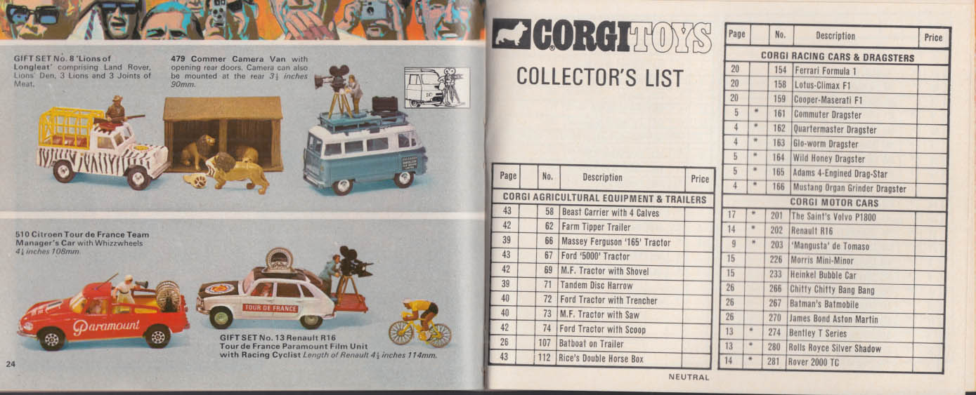 Corgi Toys die-cast vehicles catalogue 1971/72