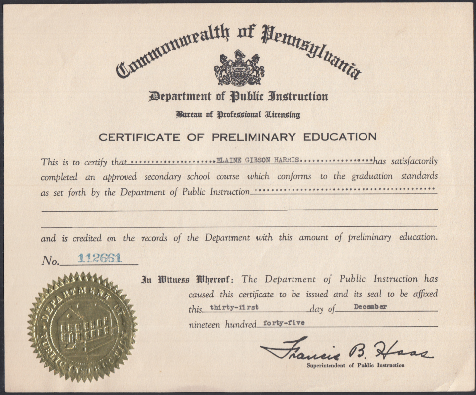 Commonwealth Of Pennsylvania Teaching Certificate Of Preliminary 