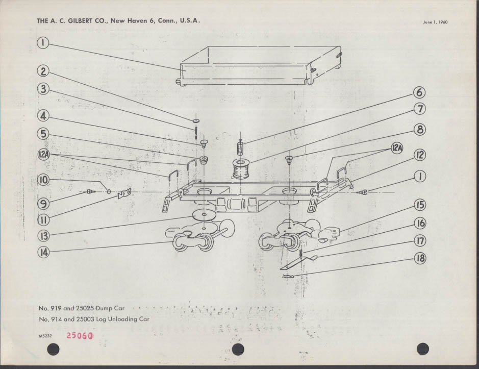 ORIGINAL American Flyer Parts List Diagram 919 25025 914 25003 Unload