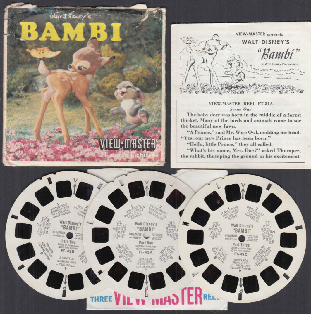 Vintage Disney View-Master Reel 3 Reels Walt Disney's Bambi