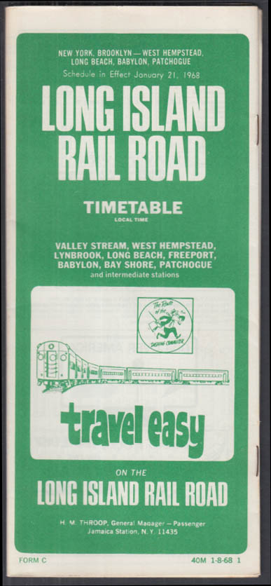 Long Island Rail Road Railroad Timetable 121 1968 Ny Babylon Patchogue