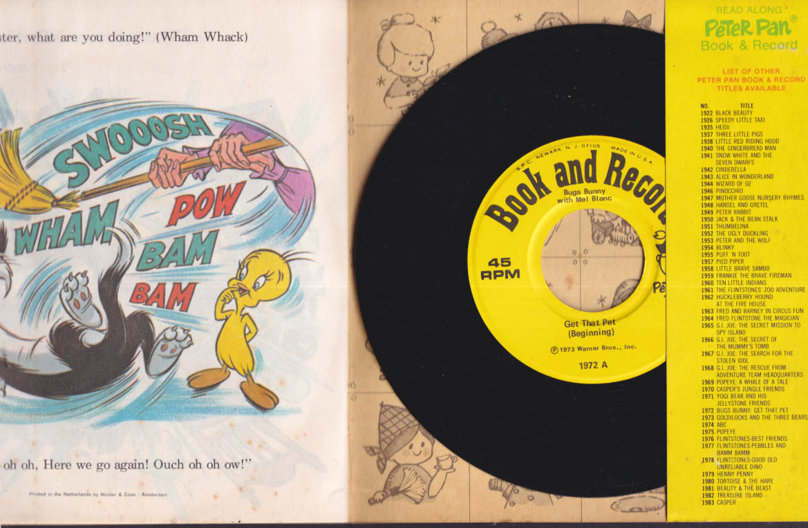 Bugs Bunny Get That Pet Tweety & Sylvester Peter Pan 45rpm Record & Book  1973