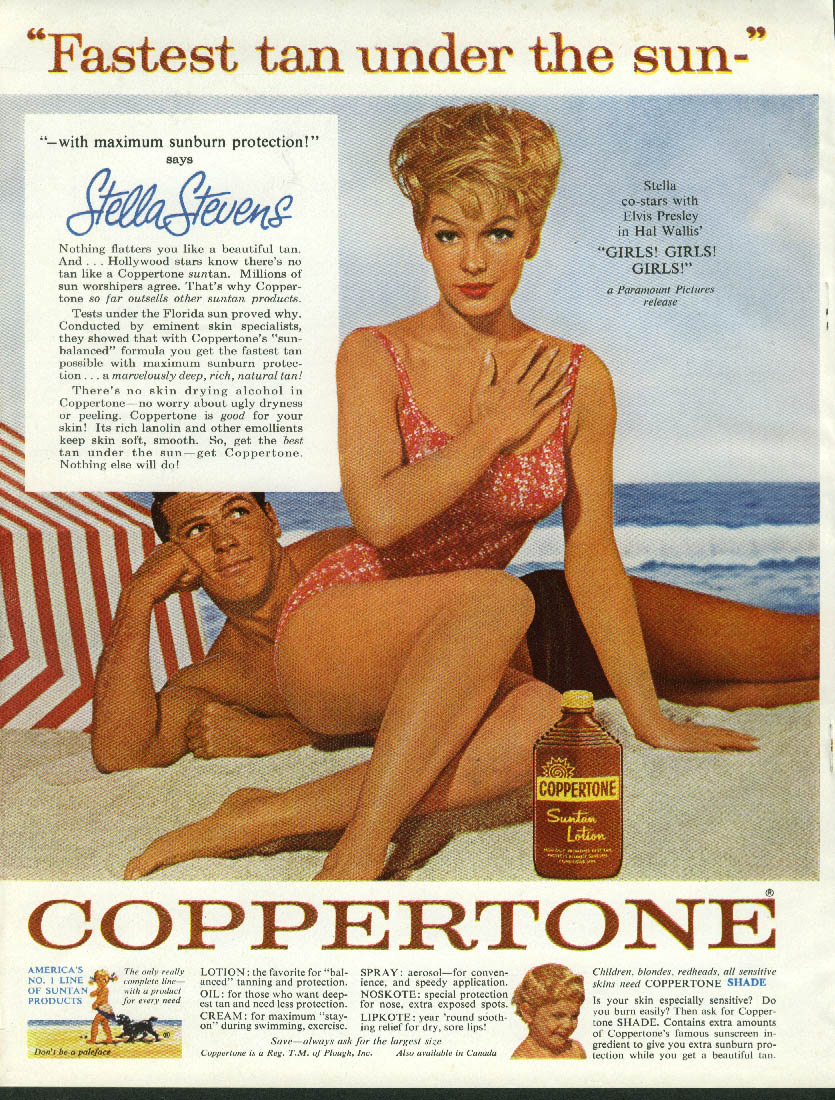 Image for Fastest tan under the sun Stella Stevens for Coppertone ad 1962.