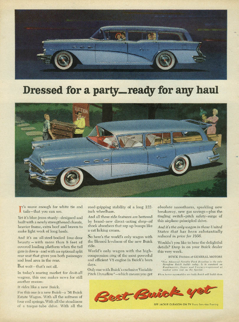 Dressed for a party - ready for any haul Buick Estate Wagon ad 1956