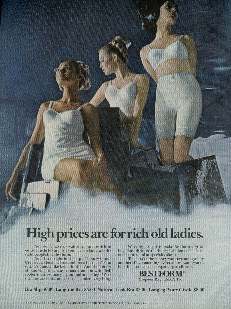 High prices are for rich old ladies Bestform Crepeset Girdle Bra & Slip ad  1969