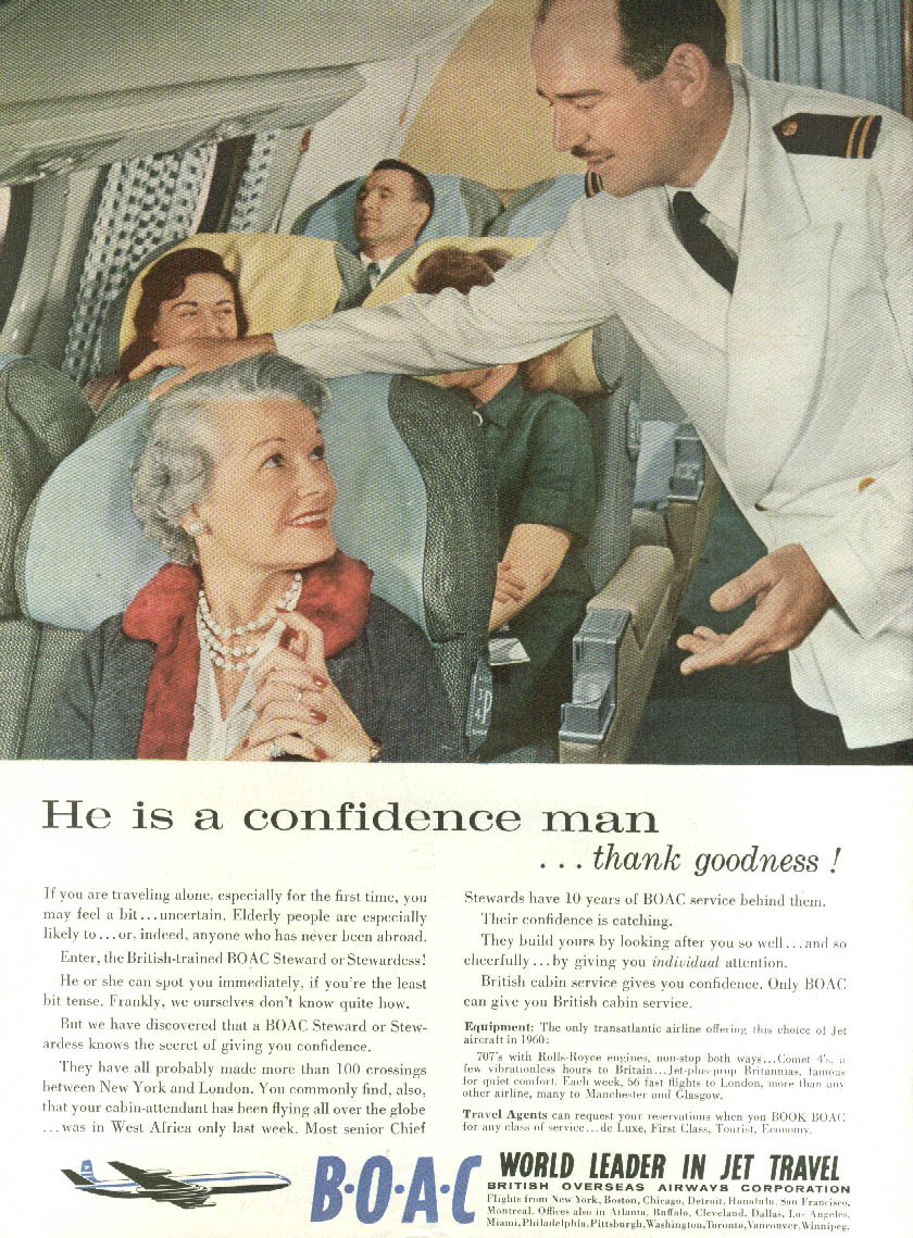 He's A Confidence Man Thank Goodness! Boac Steward Ad 1960