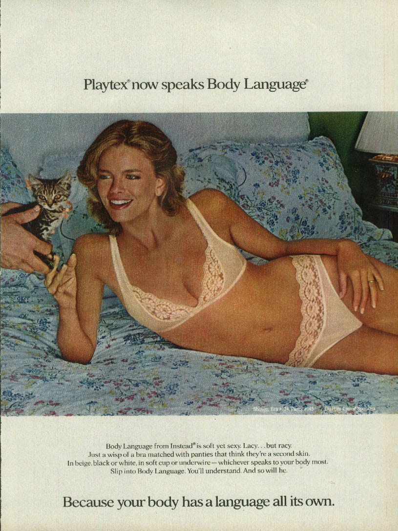 Playtex now speaks Body Language bra & panties ad 1980 new kitten