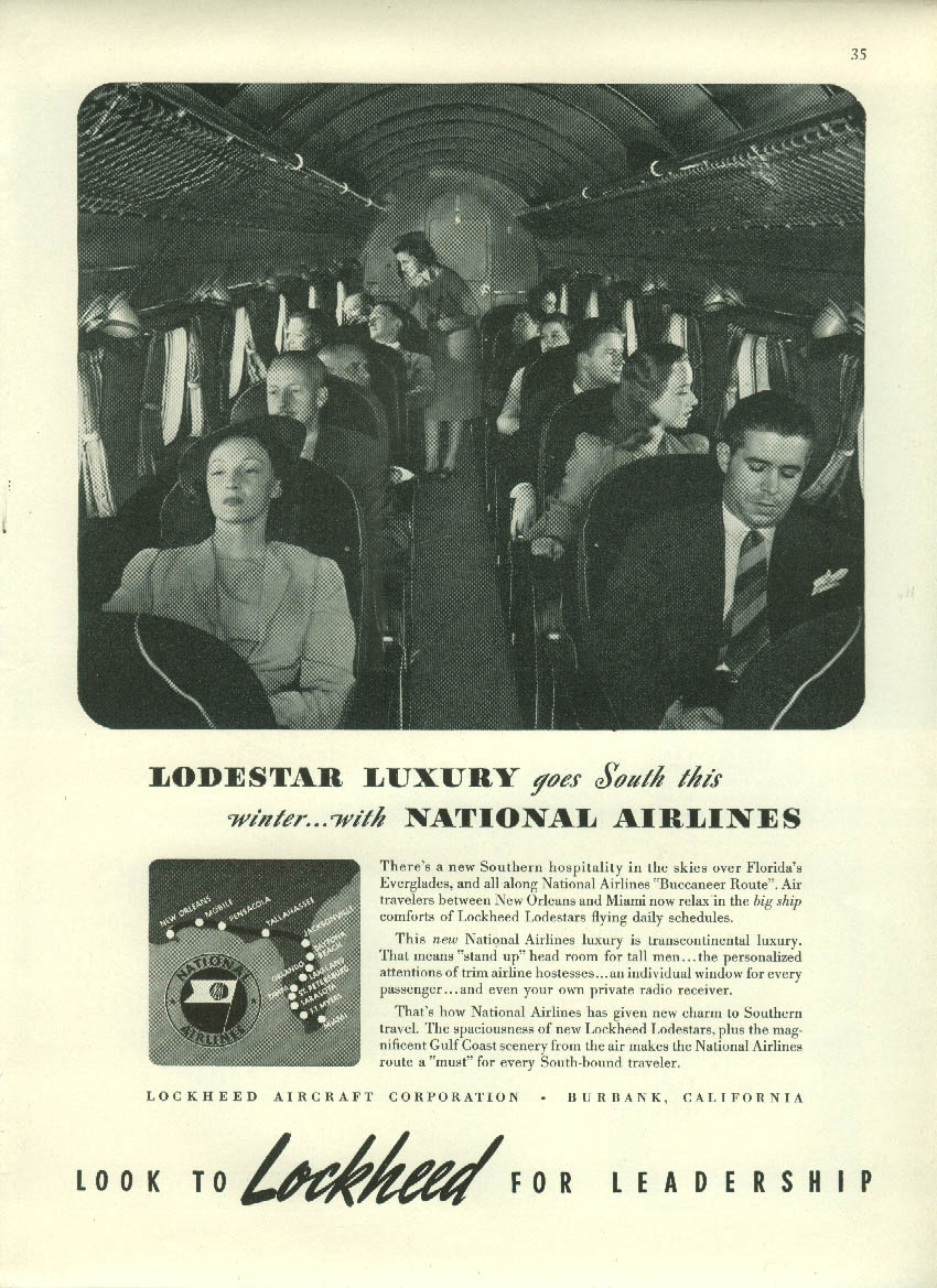 Lockheed Lodestar Goes South This Winter With National Airlines Ad 1940