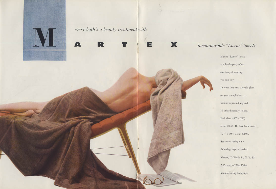 For people who hate to get out of the shower Wamsutta Towels ad 1968 nude