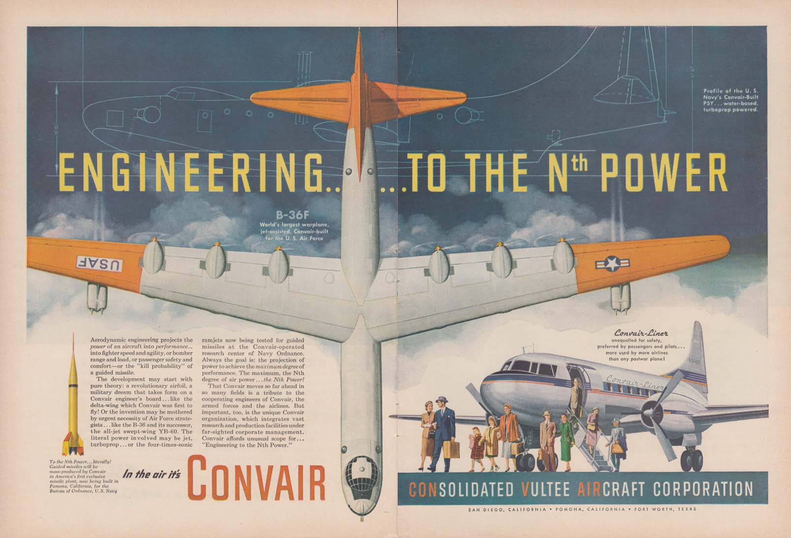 Engineering To The Nth Power Convair B-36F Convair-Liner Ad 1951 T