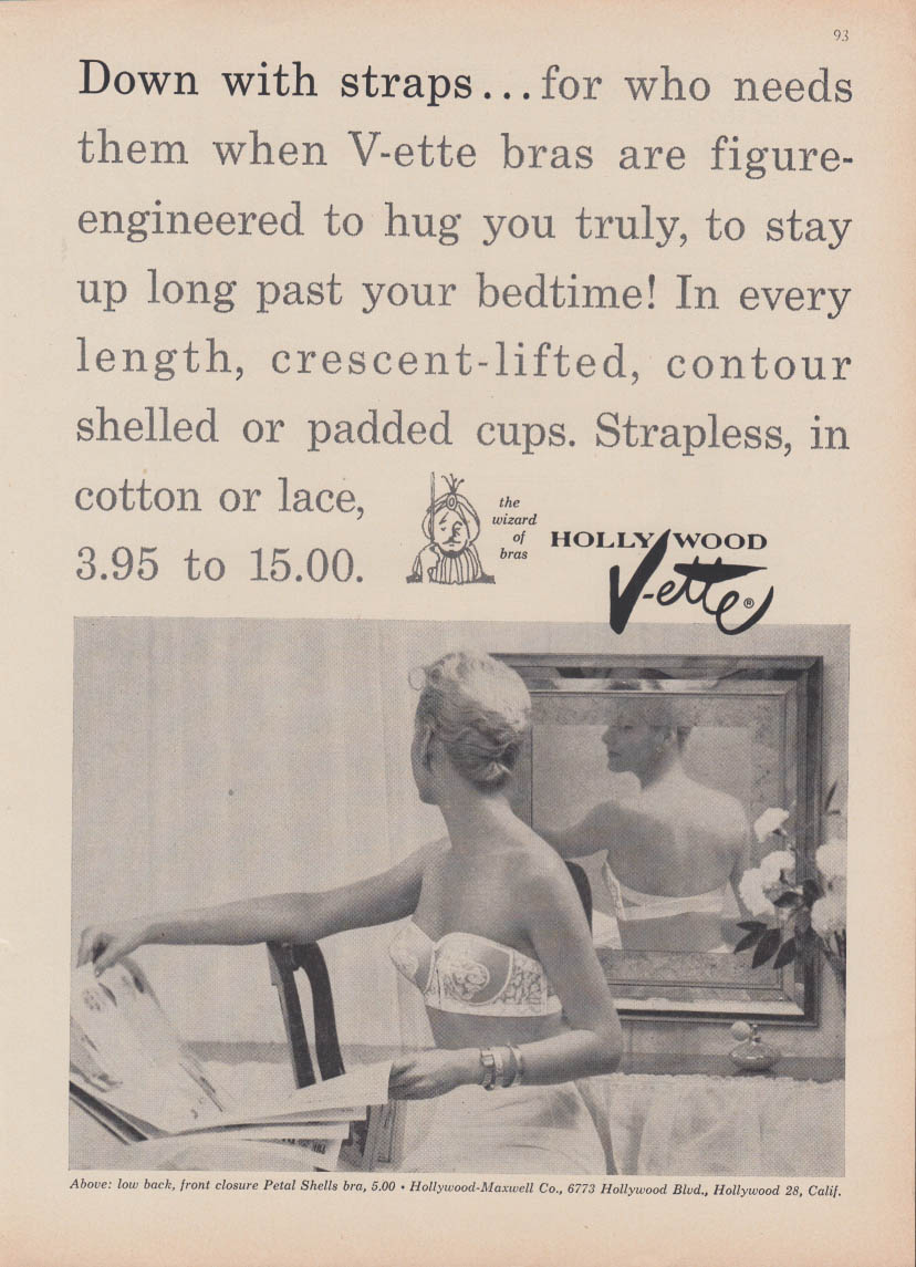 1950 womens Hollywood Maxwell V-ette Whirlpool strapless.bra vintage  fashion ad