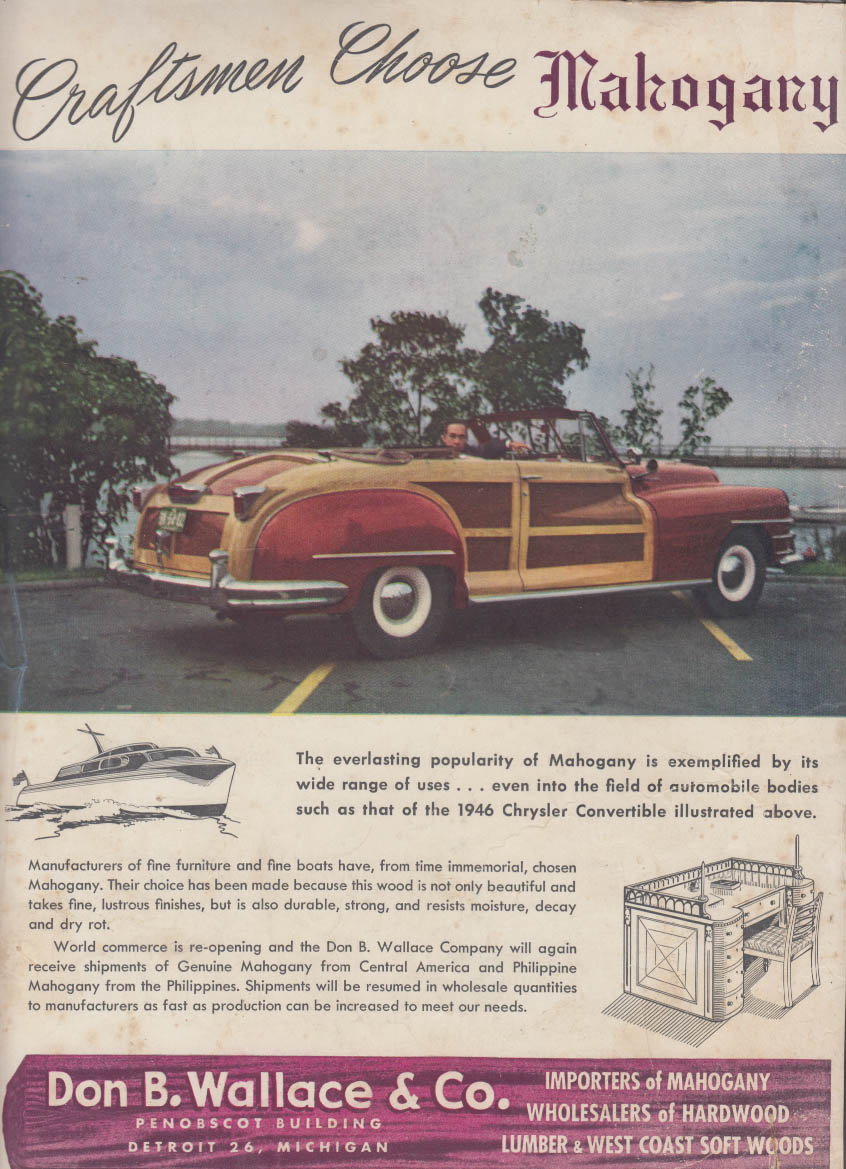 Chrysler Town & Country Convertible Don B Wallace Mahogany Ad 1946