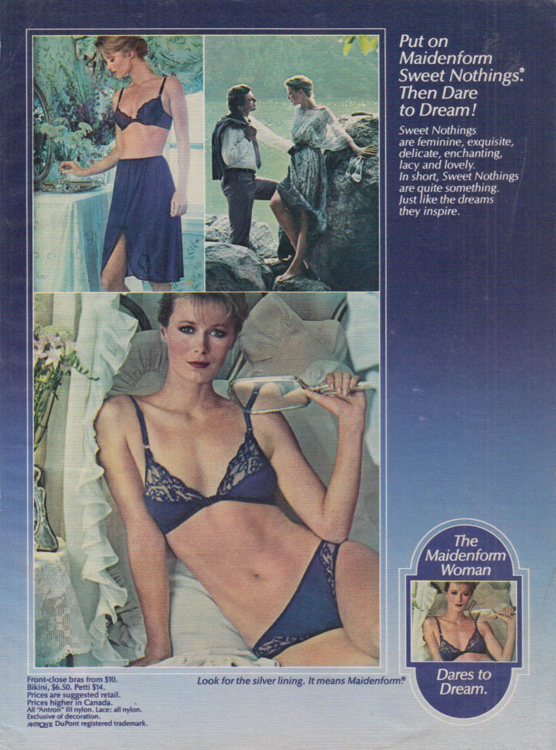 1979 Ad Lace Nylon Sweet Nothing Maidenform Underwear Bra Panties Mode –  Period Paper Historic Art LLC