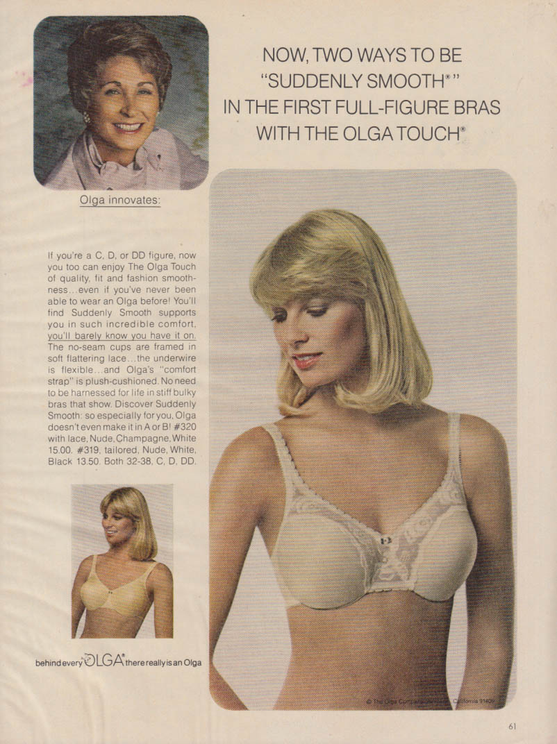 Two ways to be suddenly smooth Olga Full-Figured Bra ad 1980