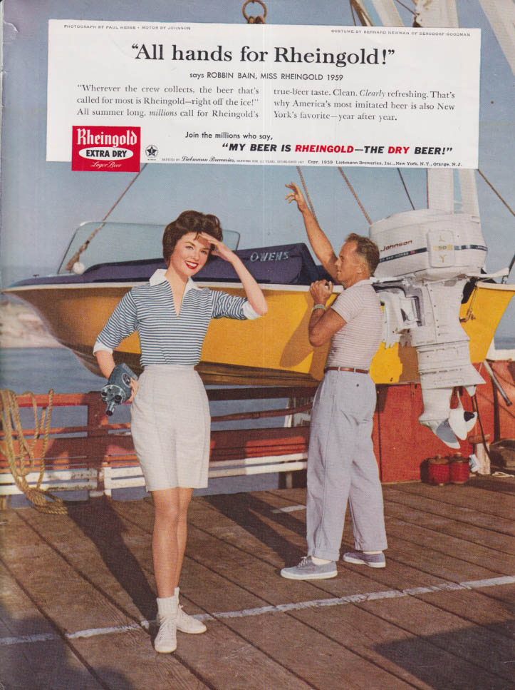 Miss Rheingold Beer Robbin Bain Ad 1959 Ownes Speedboat Johnson Motor Ny