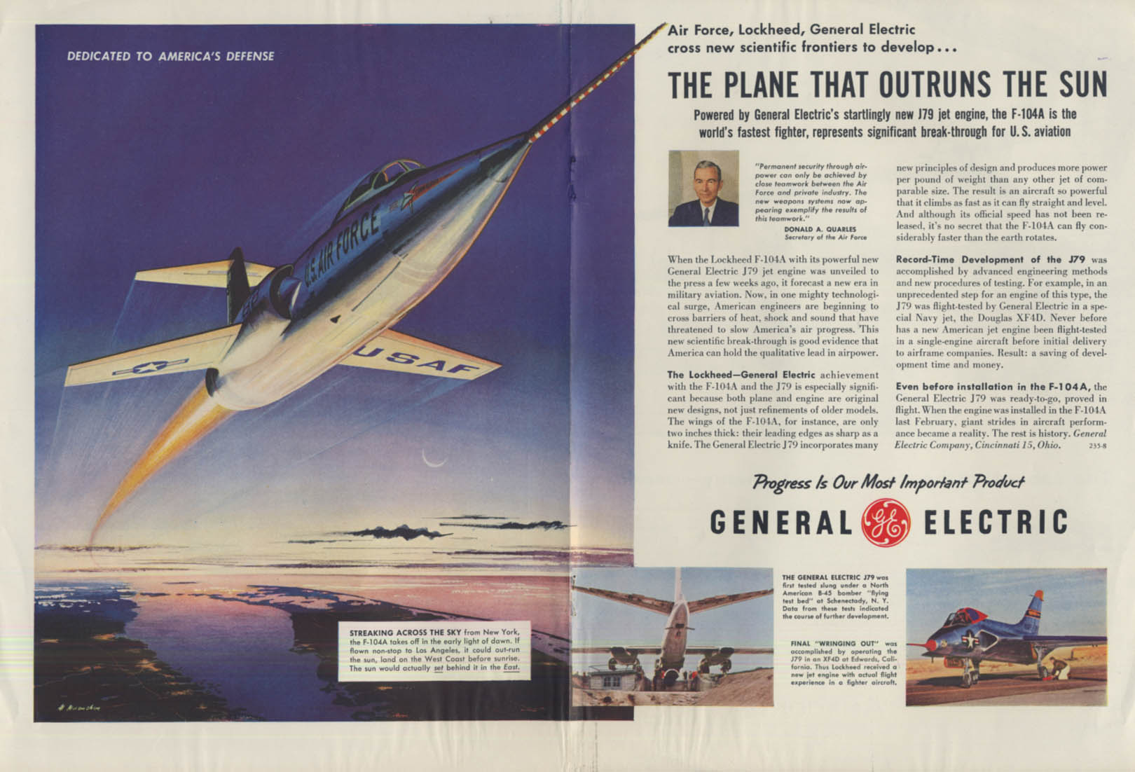 The plane that outruns the sun Lockheed F-104A Starfighter: GE ad 