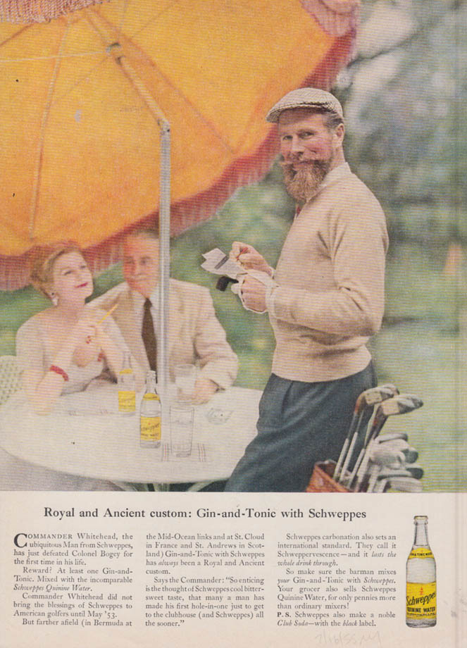 Royal And Ancient Custom Gin And Tonic With Schweppes Ad 1955 Ny Cdr