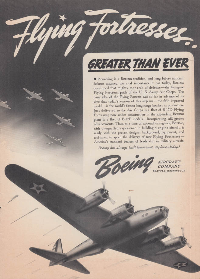 Boeing B-17 Flying Fortresses Greater Than Ever Ad 1941 T