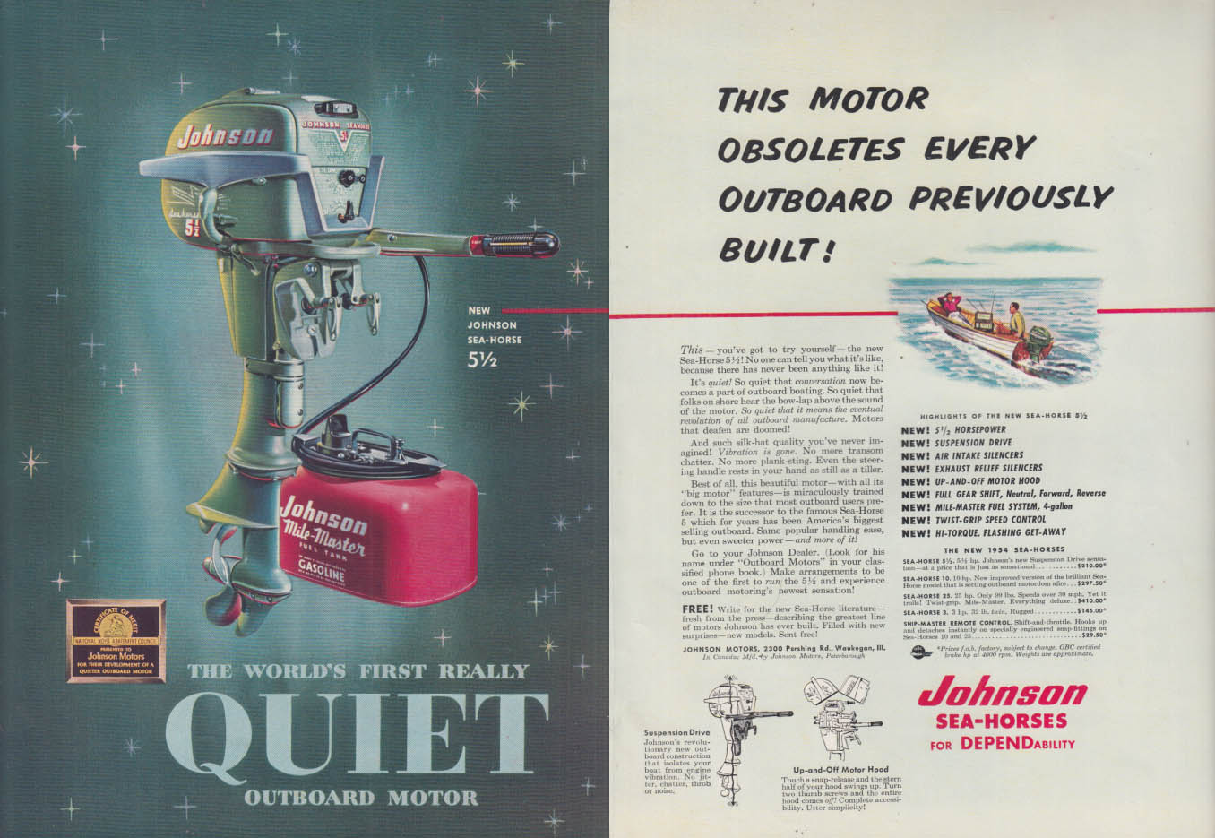 This motor obsoletes every previously built Johnson Sea-Horse ad