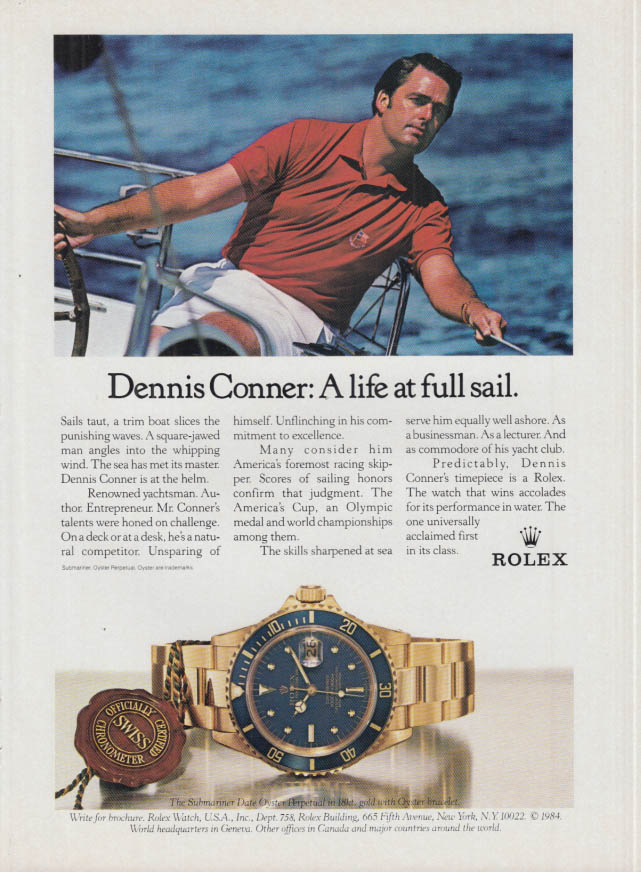 A life at full sail Dennis Conner for Rolex Submariner wrist watch