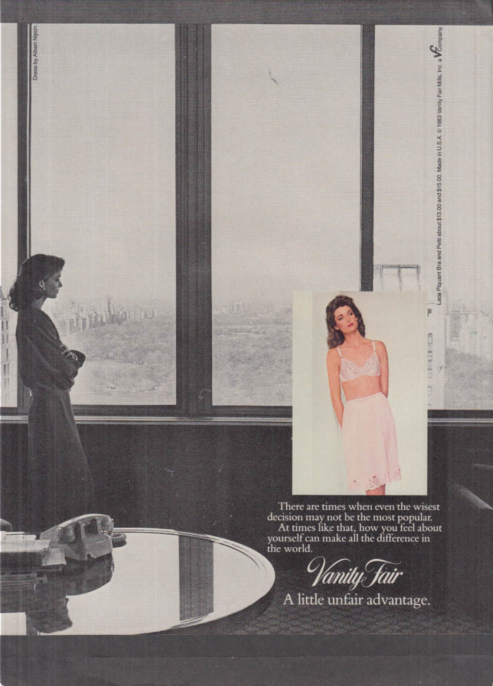 A klittle unfair advantage: Vanity Fair bra & half-slip ad 1983 Vg