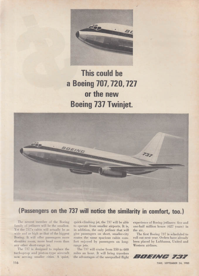 This Could Be The Boeing 707 7620 727 Or The New 737 Twinjet Ad 1965